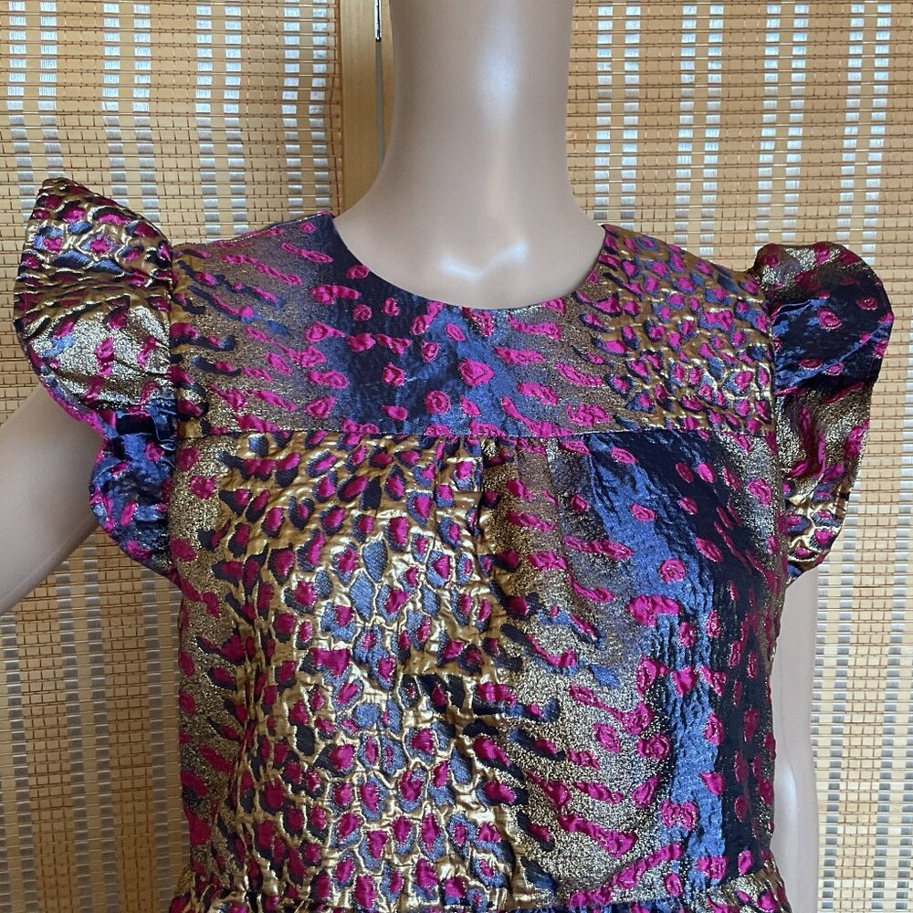 NWOT! THML Metallic Textured Wildcat Mini Dress Pink Gold Flutter Sleeve Small - Picture 6 of 16